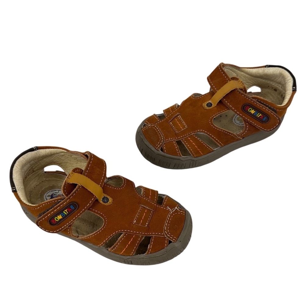 Bombitas Kids Leather Fisherman Sandals Tan Brown Suede Closed Toe Shoes 10C